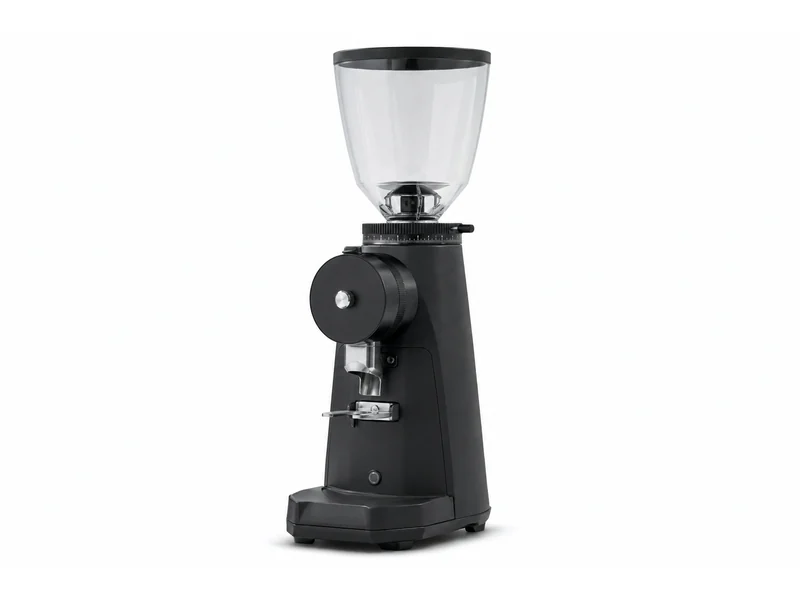 Burr coffee grinder with a clear hopper and stepless adjustment collar