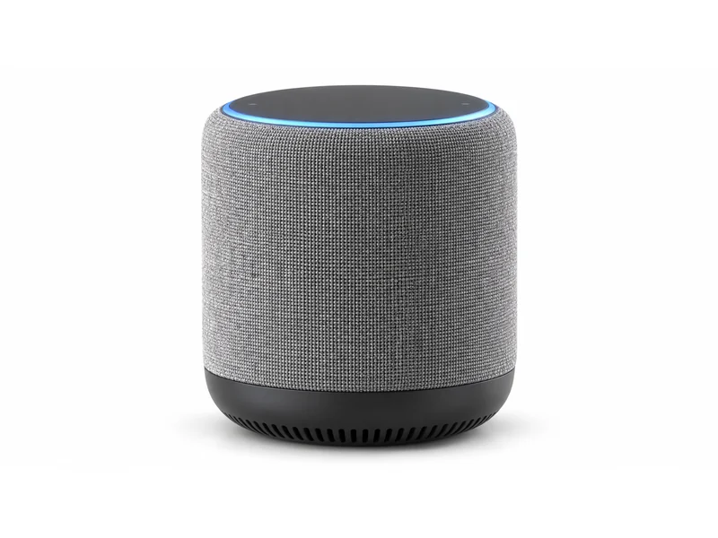Desktop AI voice assistant speaker with a fabric-wrapped body and lit ring