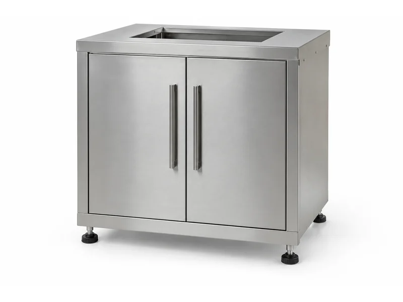 Stainless steel modular outdoor kitchen cabinet section with twin doors