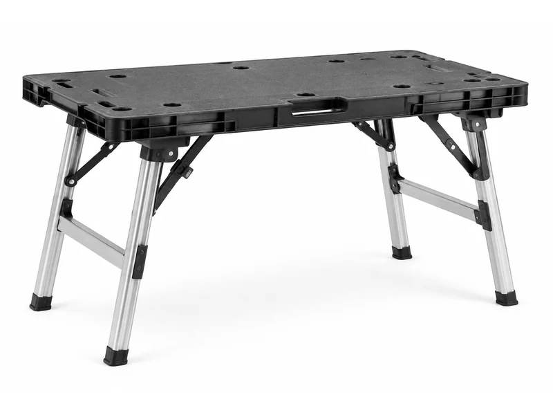 Folding workbench with a clamping top and telescopic legs