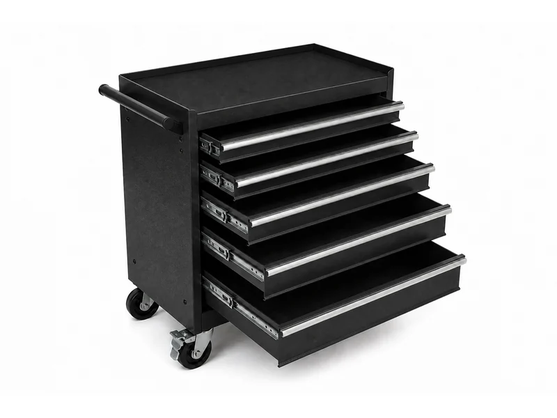 Five-drawer rolling tool chest on castors