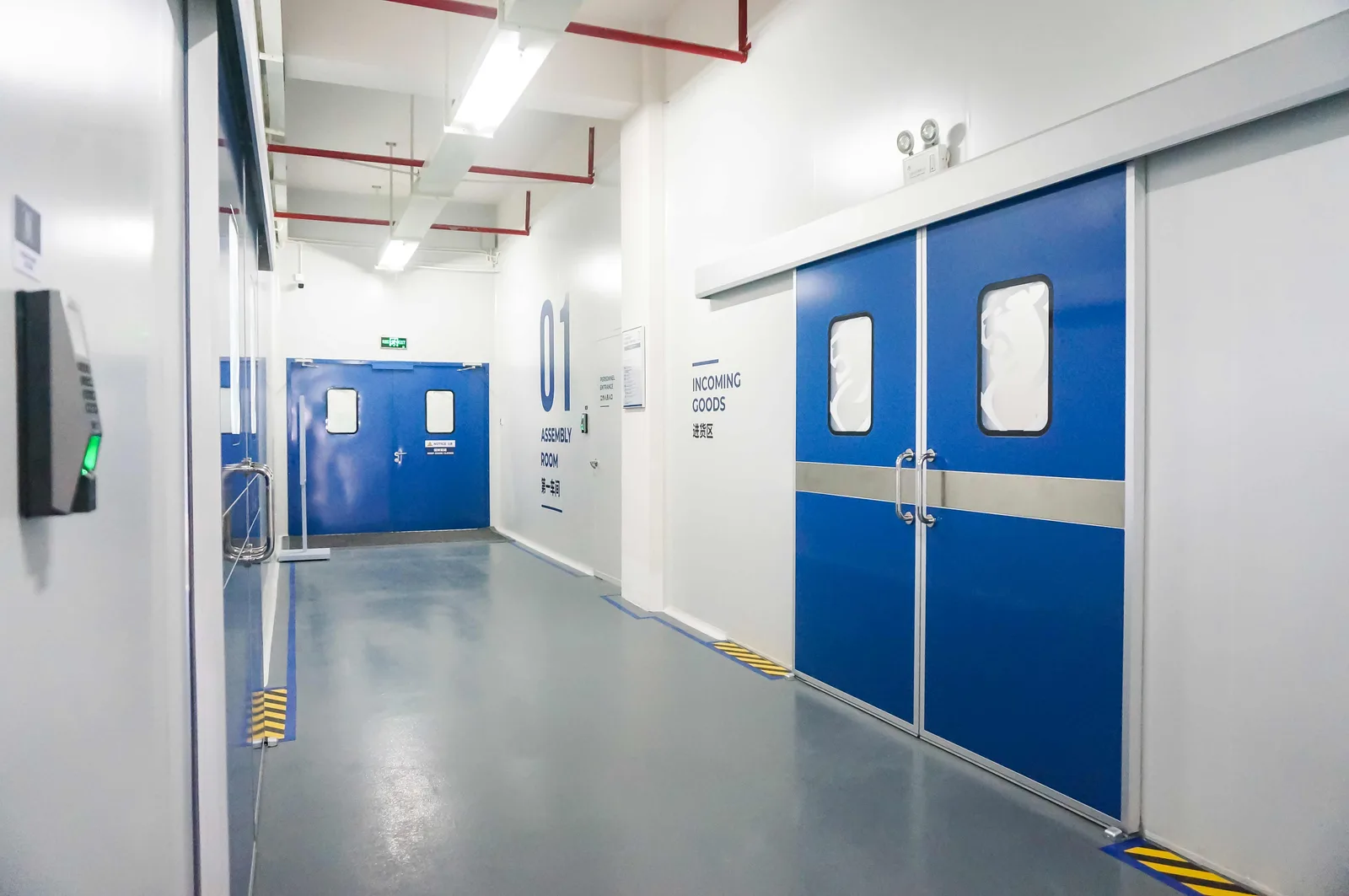 Secure assembly corridor with fingerprint access at Shield Works in Zhuhai