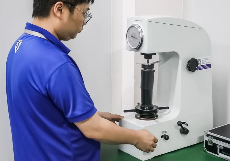 Hardness testing on a bench tester in the quality lab