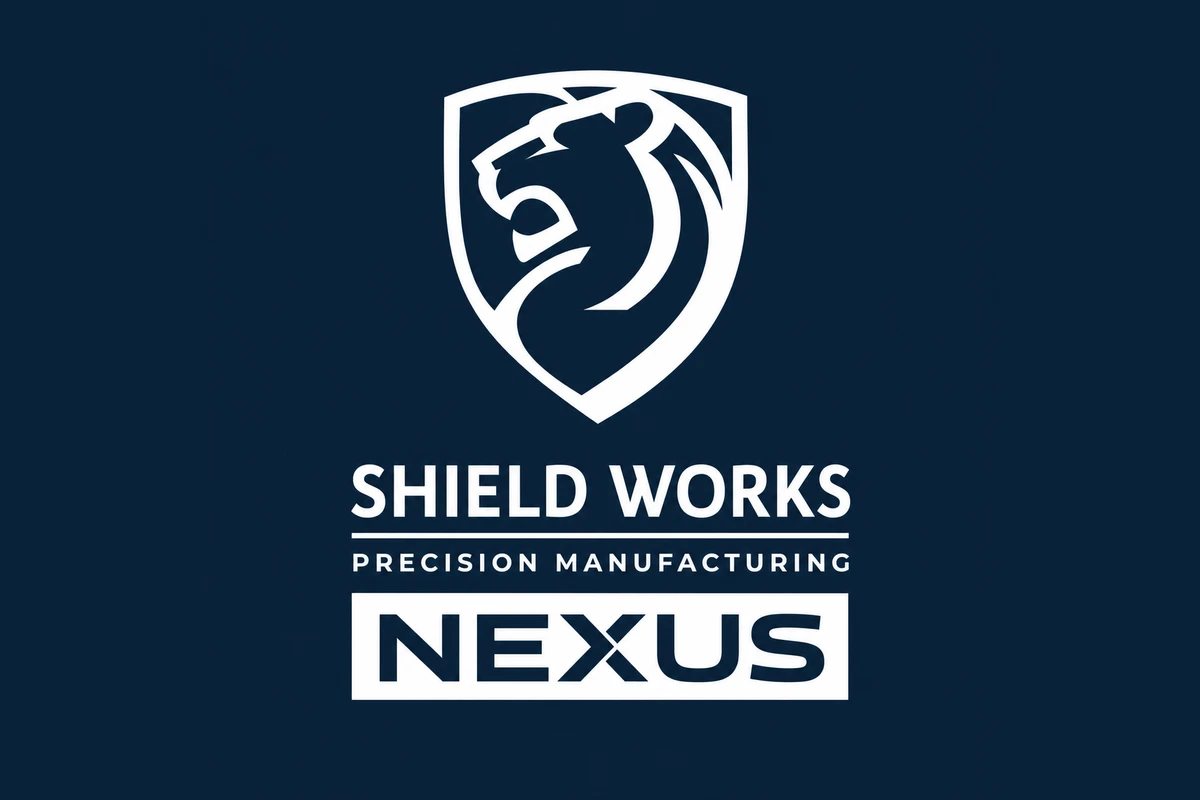 Shield Works Precision Manufacturing Nexus brand lockup on navy